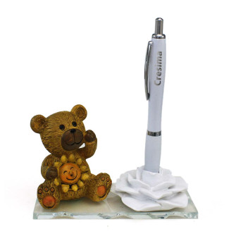 PortaPenne in Vetro e Resina con Animali Animaletti Leone Elefante Coniglio Gatto Cresima Penna Scrivania