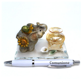 PortaPenne in Vetro Soffiato Animali Animaletti Leone Elefante Coniglio Gatto Prima Comunione Penna Scrivania