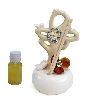 Profumatore Albero della Vita porcellana e Fiore Cristallo Quadrifoglio 50 Anniversario Nozze Cinquantesimo Compleanno Diffusore 