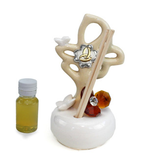 Profumatore Albero della Vita porcellana e Fiore Cristallo Quadrifoglio Fedi Anniversario Nozze Matrimonio Diffusore 