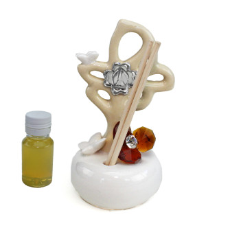 Profumatore Albero della Vita porcellana e Fiore Cristallo Quadrifoglio Santa Cresima Diffusore 