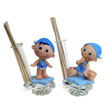 Profumatore in cristallo e Resina Bimbo con Pannolino Ciuccio Nascita Maschietto Battesimo Diffusore Profumo Ambienti