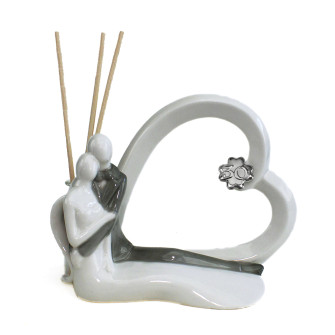 Profumatore in Porcellana Cuore con Coppia Sposi e Quadrifoglio 30 Anniversario Nozze Trentesimo Diffusore Ambienti