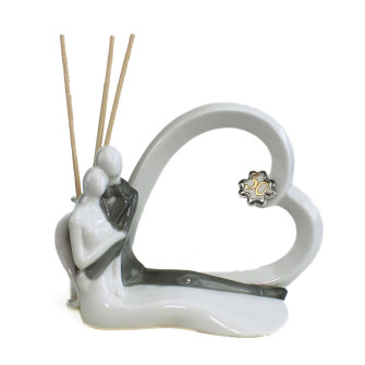 Profumatore in Porcellana Cuore con Coppia Sposi e Quadrifoglio con Albero della Vita Diffusore Ambienti