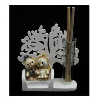 Profumatore in Vetro Albero della Vita con Coppia Sposi Orsetti Nozze Matrimonio Anniversario Diffusore Profumo 