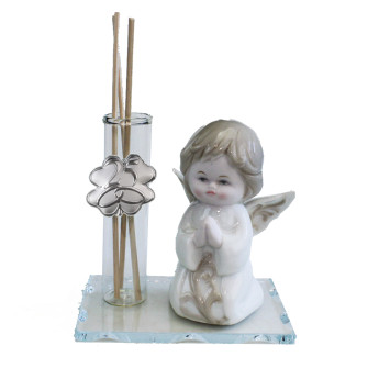 Profumatore in vetro con Angelo Angioletto Puttino Porcellana Quadrifoglio 25 Anniversario Nozze Venticinquesimo Compleanno Diffusore Profumo Ambienti