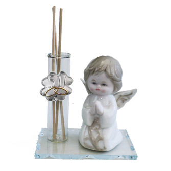 Profumatore in vetro con Angelo Angioletto Puttino Porcellana Quadrifoglio 50 Anniversario Nozze Cinquantesimo Compleanno Diffusore Profumo Ambienti