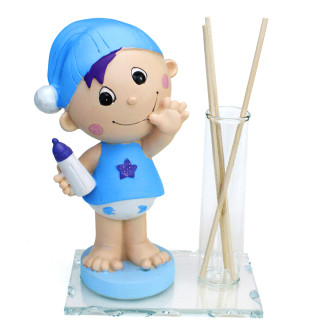 Profumatore in vetro con Bimbo con Biberon Nascita Maschietto Battesimo Diffusore Ambienti