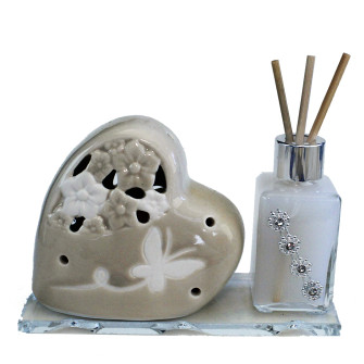 Profumatore in vetro con Cuore Cuoricino Heart in Porcellana Nozze Compleanno 18 Anni Comunione Laurea Diffusore Ambienti