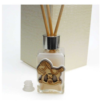 Profumatore in Vetro con Icona in legno Cavallo Cavalluccio a Dondolo Nascita Battesimo Diffusore per Ambienti Profumo