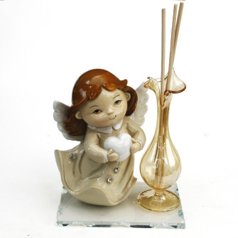 Profumatore in vetro soffiato e Resina Angelo Angioletto Bimba con Cuore Farfalla per Battesimo Comunione Diffusore Ambienti