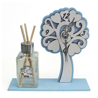 Profumatore Orologio con Albero della Vita legno Azzurro Quadrifoglio 40 Anniversario Nozze Quarantesimo Compleanno Diffusore di profumo