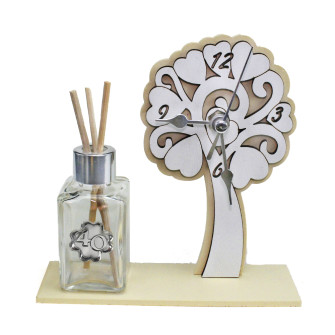 Profumatore Orologio con Albero della Vita legno Panna Quadrifoglio 40 Anniversario Nozze Quarantesimo Compleanno Diffusore di profumo