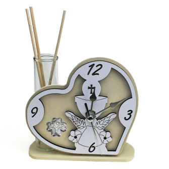 Profumatore Orologio Cuore con Calice della Prima Comunione in legno Quadrifoglio Albero della Vita Diffusore Profumo