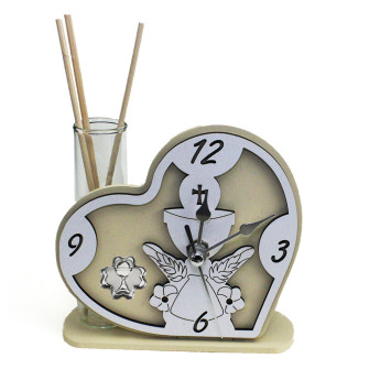 Profumatore Orologio Cuore con Calice della Prima Comunione in legno Quadrifoglio Diffusore Profumo