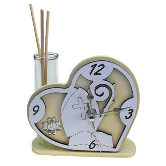 Profumatore Orologio Cuore con Cappello e Bastone Vescovile in legno Quadrifoglio Santa Cresima Diffusore Profumo