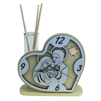 Profumatore Orologio Cuore con Sacra Famiglia in legno Quadrifoglio 50 Anniversario Nozze Cinquantesimo Compleanno Diffusore Profumo