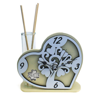 Profumatore Orologio Cuore in legno Albero della Vita e Quadrifoglio 40 Anniversario Nozze Quarantesimo Compleanno Diffusore Profumo