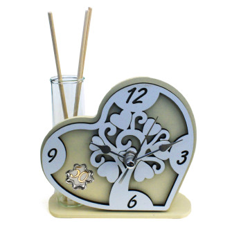Profumatore Orologio Cuore in legno Albero della Vita e Quadrifoglio 50 Anniversario Nozze Cinquantesimo Compleanno Diffusore Profumo