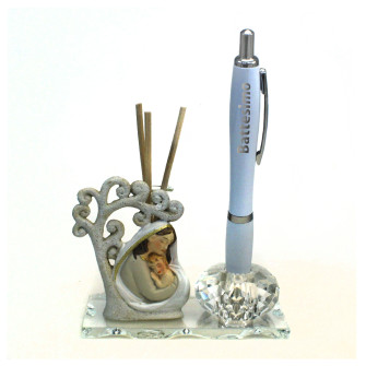 Profumatore PortaPenne in Cristallo Albero della Vita e Madonna con Bambino Nozze Matrimonio Battesimo Comunione Penna Diffusore Profumo