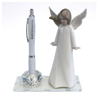 Profumatore PortaPenne in Cristallo Angelo Angioletto Puttino in Porcellana per Battesimo Diffusore Profumo