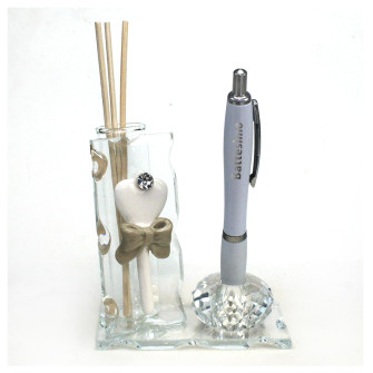Profumatore PortaPenne in Cristallo Chiave Cuore in Porcellana con Strass Battesimo Penna Diffusore Profumo