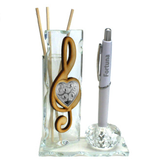 Profumatore PortaPenne in Cristallo Cuore Chiave di Sol Violino con Albero della Vita Comunione Nozze Penna Diffusore Profumo