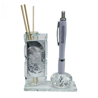 Profumatore PortaPenne in Cristallo Icona Madonna e Bambino per Battesimo Penna Diffusore Profumo