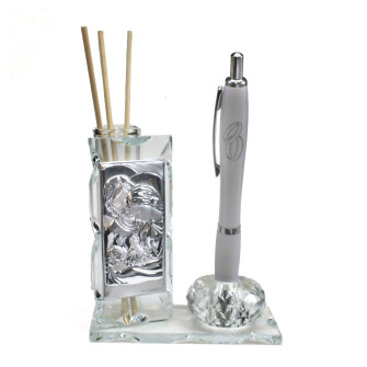 Profumatore PortaPenne in Cristallo Icona Sacra Famiglia Coppia Fedi Nozze Matrimonio Penna Diffusore Profumo