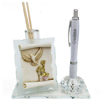 Profumatore PortaPenne in Cristallo Pergamena Santa Cresima Penna Diffusore Profumo