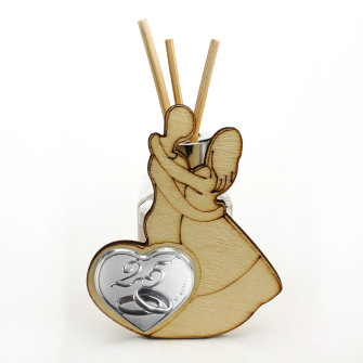 Profumatore Sposi Abbraccio Love in Legno con Cuore e Coppia Fedi 25 Anniversario Nozze d'Argento Venticinquesimo Anniversario Diffusore Profumo