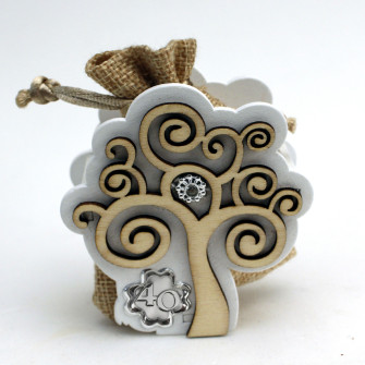 Sacchetto PortaConfetti in Juta con Albero della Vita e Quadrifoglio 40 Anniversario Nozze D'oro Quarantesimo Compleanno Confettata