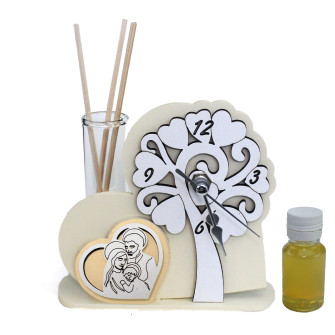 Profumatore Orologio Cuore in legno Albero della Vita Sacra Famiglia Nozze Matrimonio Diffusore Profumo