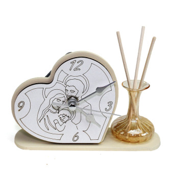 Orologio Profumatore in Vetro Soffiato Sacra Famiglia Matrimonio Scrivania Diffusore