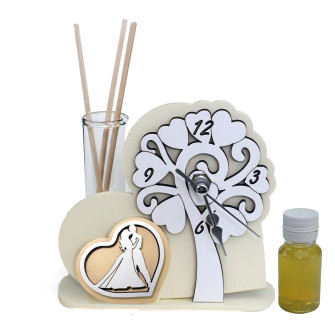 Profumatore Orologio Cuore in legno Albero della Vita Sposi Nozze Matrimonio Diffusore Profumo