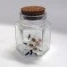 Barattolo in vetro, modello esagonale, con tappo in sughero e fiori in porcellana stile capodimonte