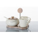 Tazze Tazzine da Caffè con Zuccheriera In Ceramica Bianca e Legno Design Bomboniera Utile Shabby Chic Art. A7626