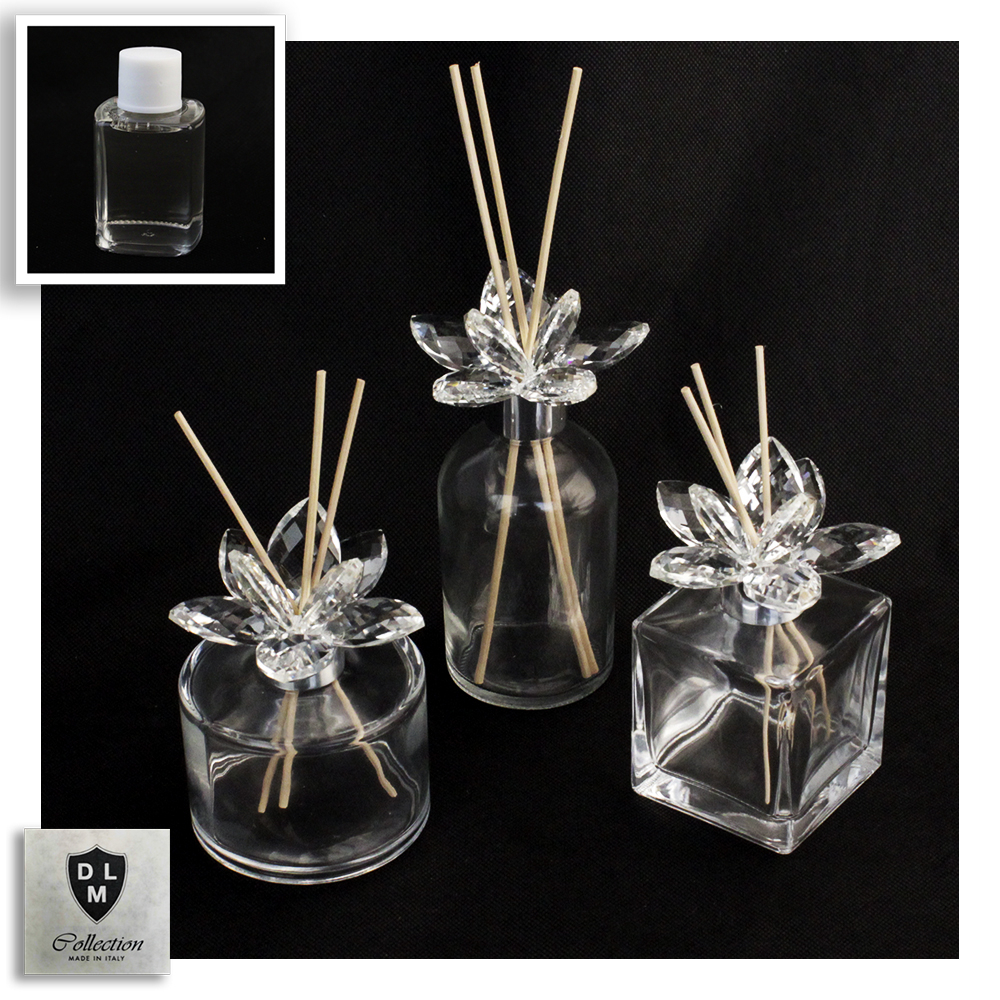 DLM - Diffusore Profumatore Silver con Fiore in Cristallo Bottiglia Profumo  Ambiente