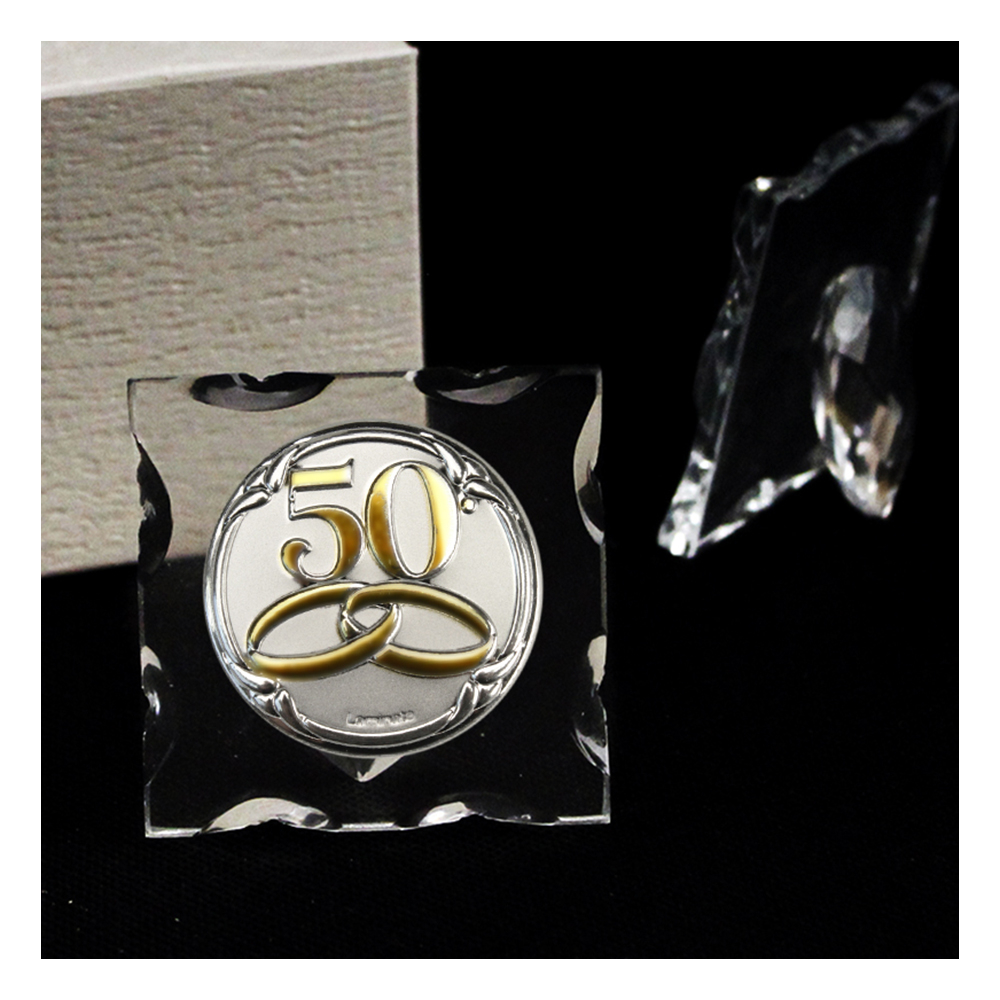 Icona in Vetro Quadretto con Medaglione Fedi 50 Anniversario D'oro  Cinquantesimo Matrimonio - DLM