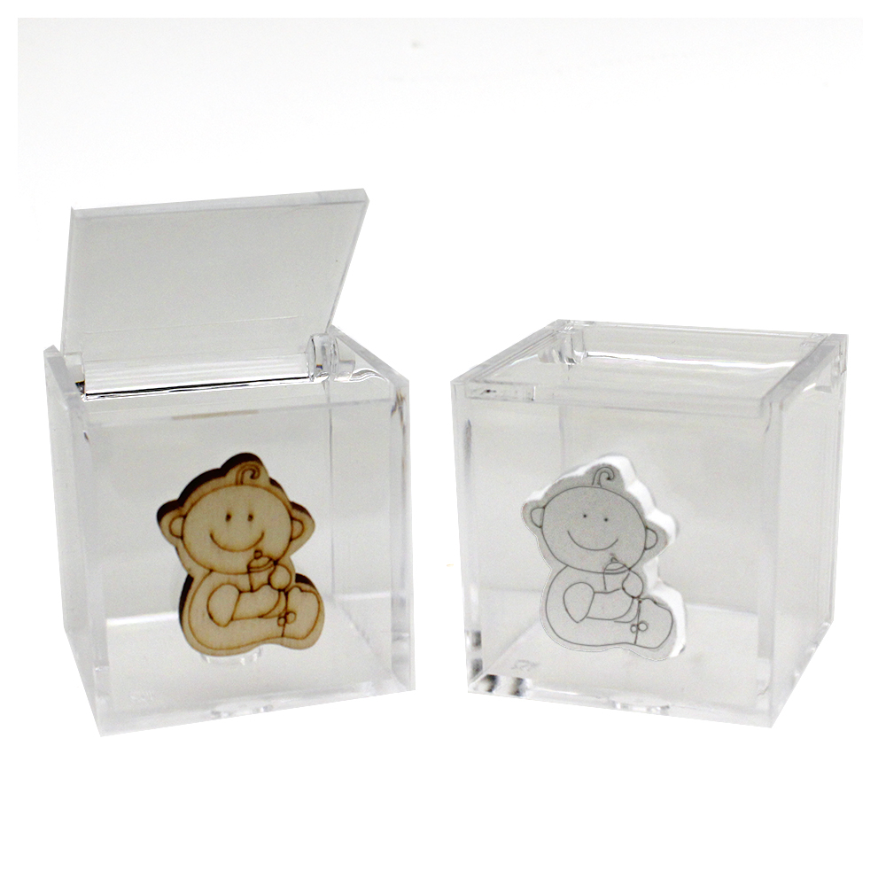 Kit 25 pezzi - Scatola portagioie in plastica con Neonato Bebè con Biberon  Nascita in Legno Porta Confetti Confettata - DLM