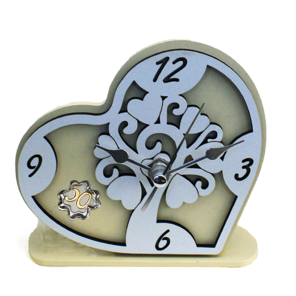 Oggettando Orologio Da Tavolo In Ecopelle – Stampato Cuori 50 Anni, Bomboniera Anniversario, Made In Italy, 22x22 Cm