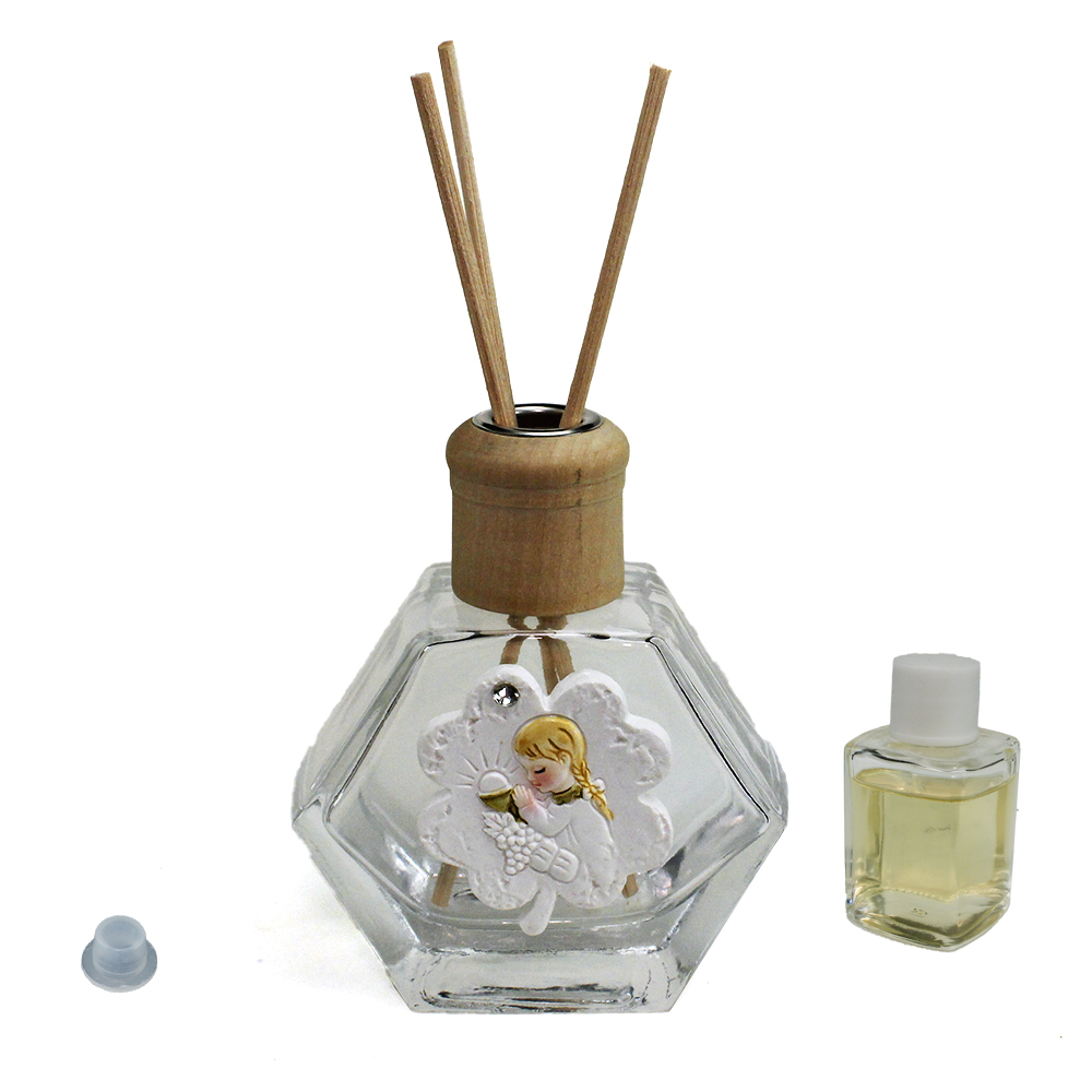 Profumatore Per Ambiente In Vetro A Fiore – Bomboniera Cresima Con Icona Cuore E Bacchette (150ml, Made In Italy)