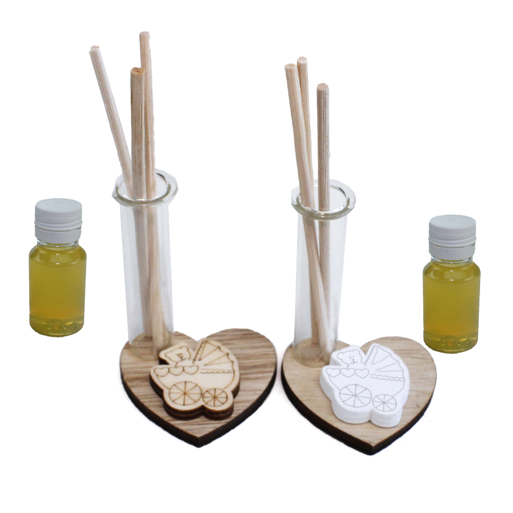 Profumatore Bomboniera DLM In Vetro E Legno, Forma Cuore Con Orsetto, 50 Ml - Per Nascita, Comunione, Battesimo, Compleanno
