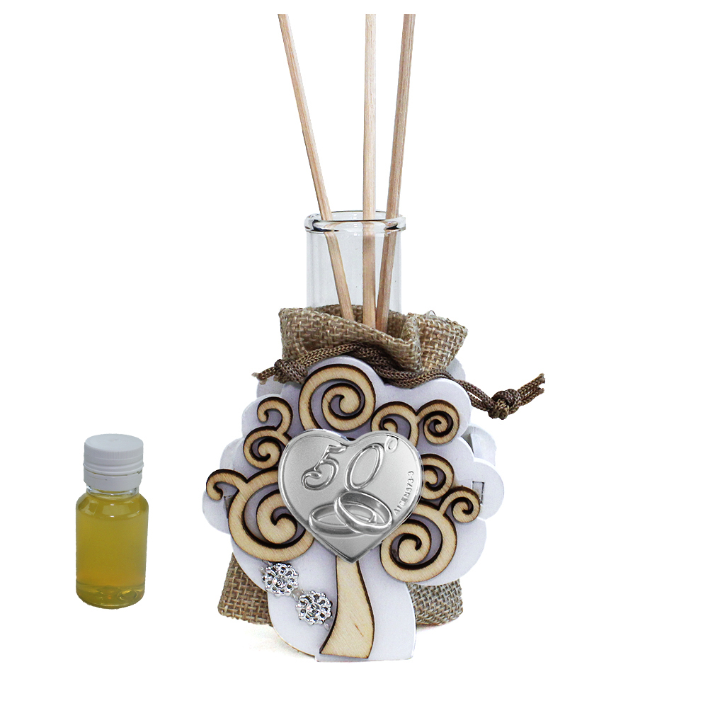 DLM-32327-trasparente (Kit 6 Pezzi) Profumatore in Vetro e Cristallo con Icona Quadrifoglio 50 Anniversario Nozze Matrimonio d'oro Cinquantesimo Diffusore Profumo Ambienti_Trasparente bomboniera
