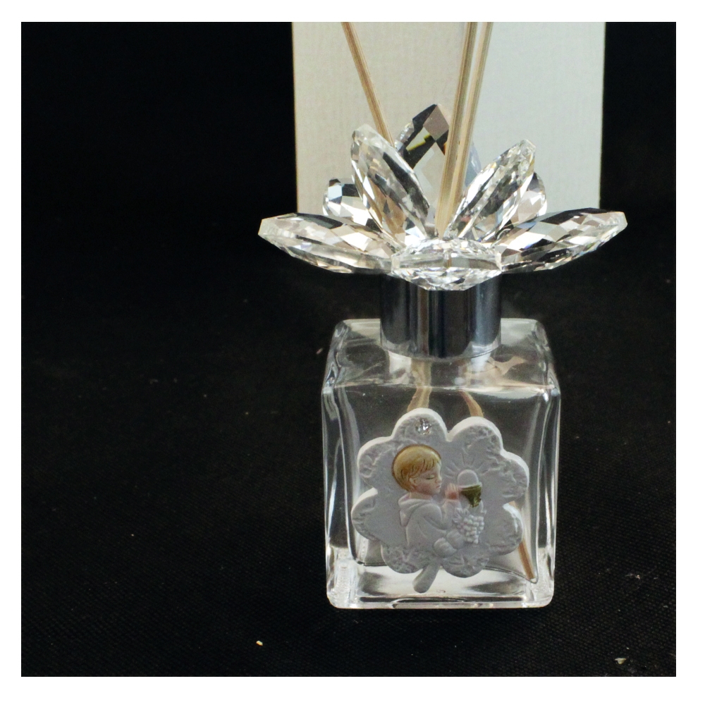 Bomboniera Profumatore Per Cresima Con Fiore In Cristallo E Piastra A Forma Di Cuore, Dimensioni 8x4x4 Cm, Confezione Completa Con Scatola E Boccetta