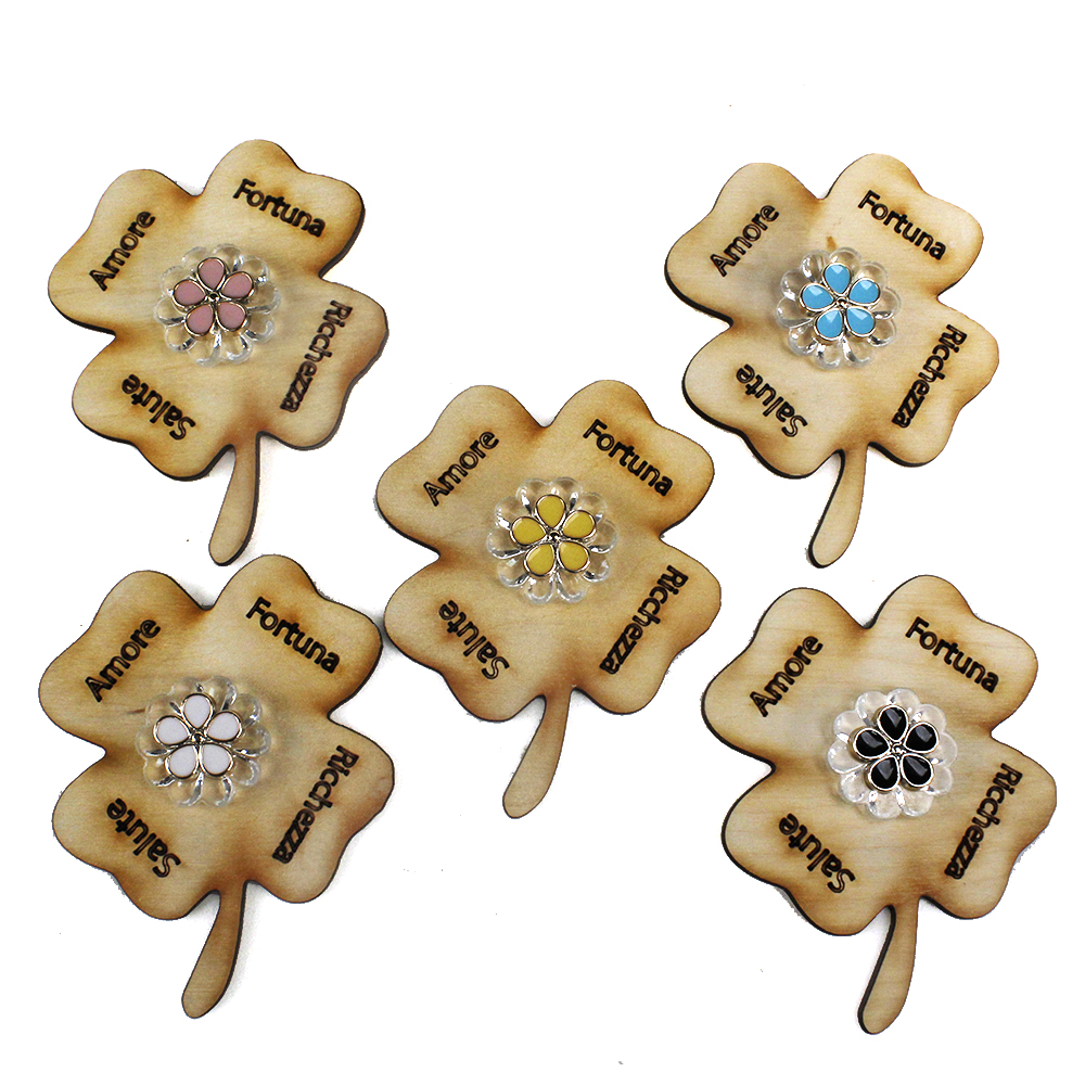 Quadrifoglio Portafortuna In Metallo E Legno Di Mango - Decorazione Elegante 11,5x10x5,5 Cm - Idea Regalo - Foto 3