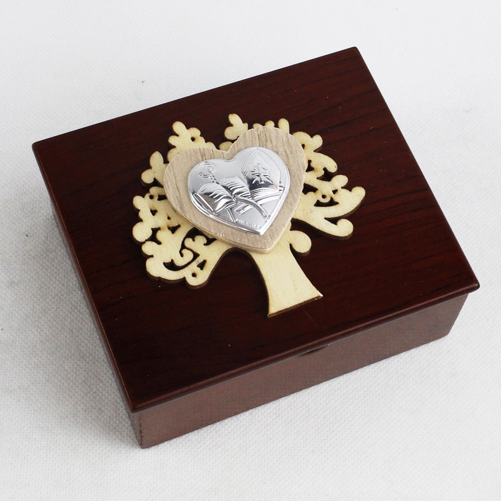 Scatola di legno a forma di cuore incompiuto, contenitore fai