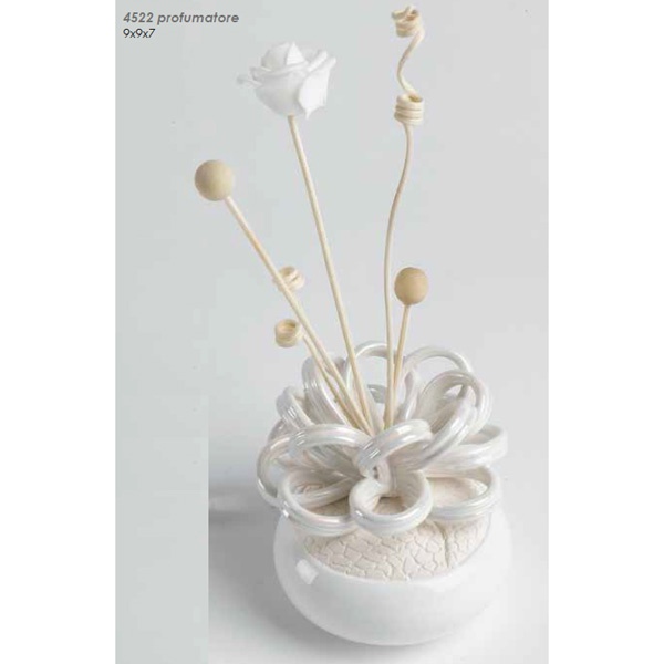 DLM - Bomboniera Profumatore in ceramica bianca con Fiore