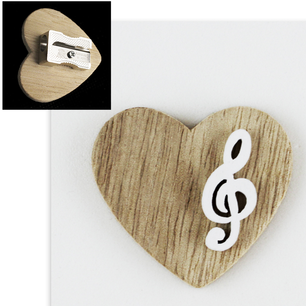 DLM - Temperamatite Cuore in legno Chiave di Violino Sol Musica Confettata  Segnaposto Temperino